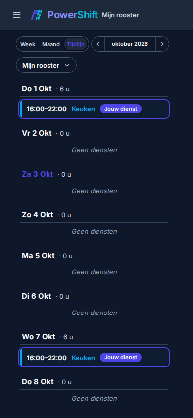 Het eigen rooster van een medewerker op een telefoon
