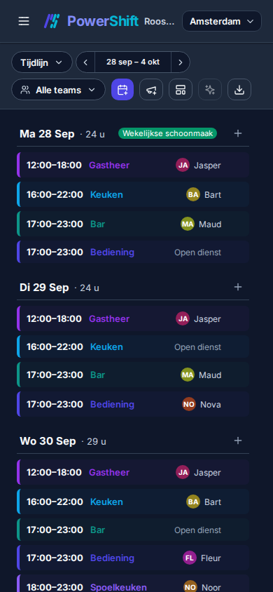 Het weekrooster van een manager op een telefoon